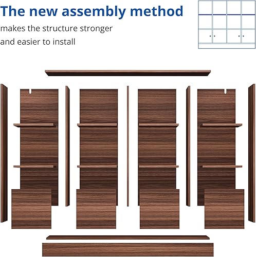Miniatura 4 de Cozy Castle Estantería marrón con 12 cubos y 4 puertas, estantería abierta de 2 niveles con dispositivo anti-inclinación para dormitorio, sala de