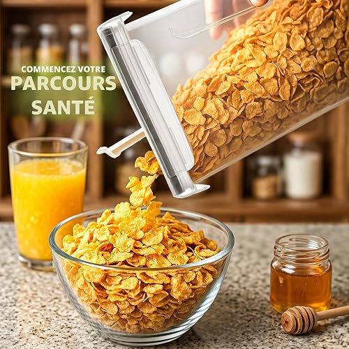 Kichly Boite de Rangement Cuisine (Lot de 4) - Plastique sans BPA - Bocaux Hermetiques Alimentaires en Scellée avec Couvercle - Conservation Farine, Sucre, Pates, Céréales, Riz, - 7