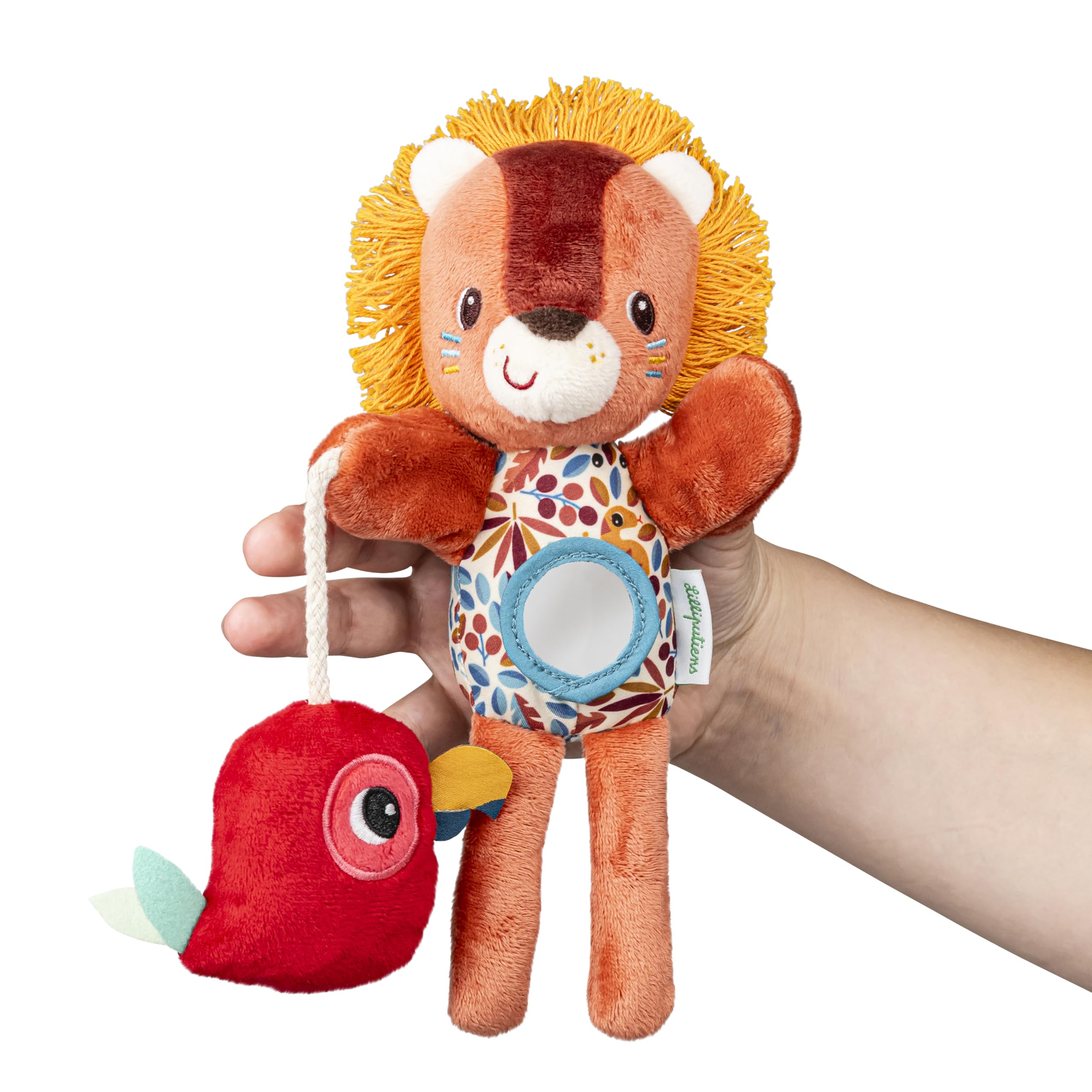 Lilliputiens - Marionetta da dito in tessuto - Jack il leone - Giocattolo sensoriale per bambini piccoli - Giocattolo educativo per stimolare la vista e l'udito del bambino - Dai 6 mesi - 83598