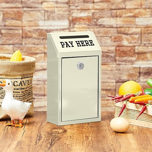 Vista 7 de Caja de dinero segura para recolección de dinero, caja de donación de metal con candado, montaje en pared, buzón de entrega preperforado para hogar