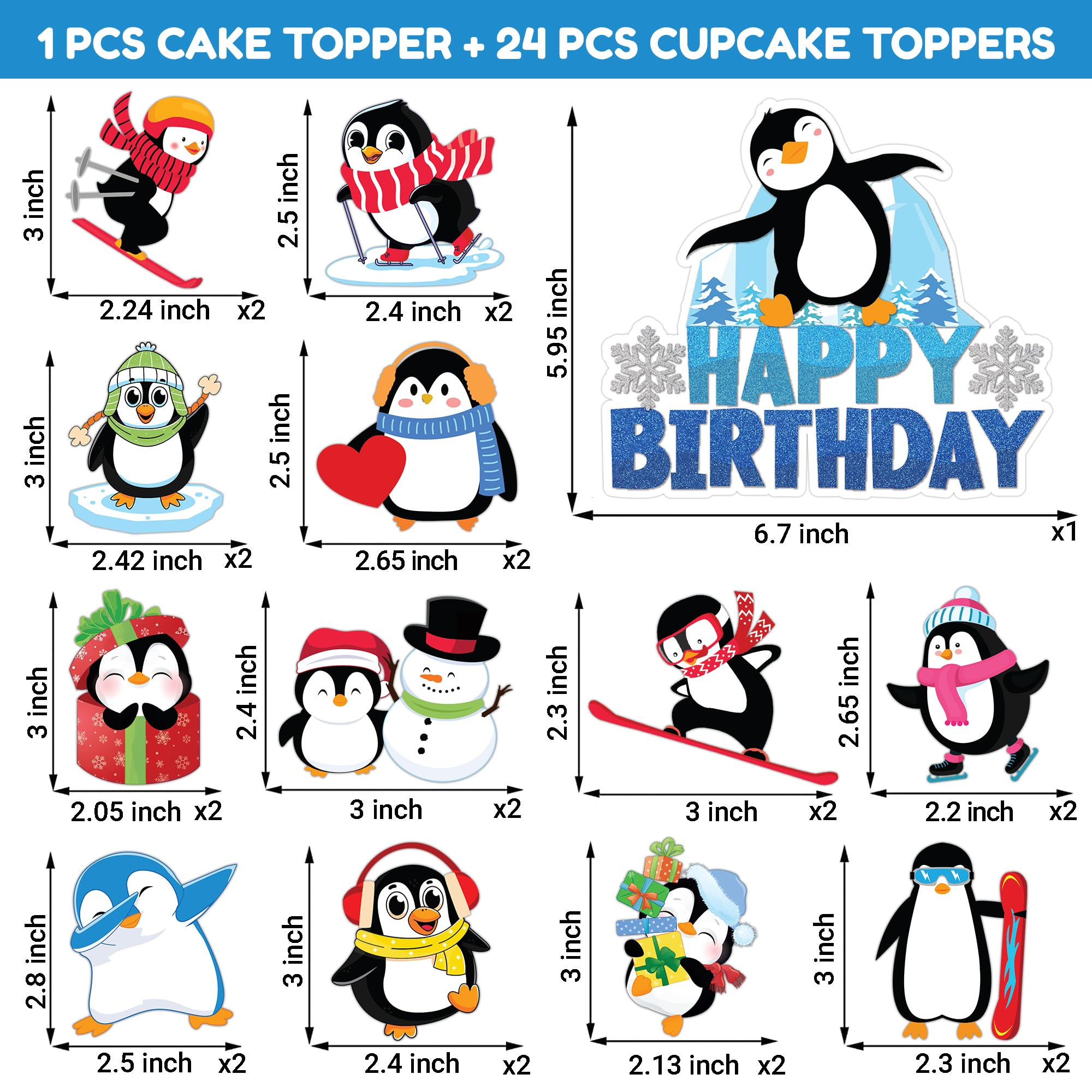 Penguin Cake Topper Picks, 25PCS Winter Penguin Cupcake Toppers Cake Decorations Penguins Christmas Themed Birthday Party Supplies Favors Decor Centerpiece Table for Boys Girls Carnival Rewards Prizes