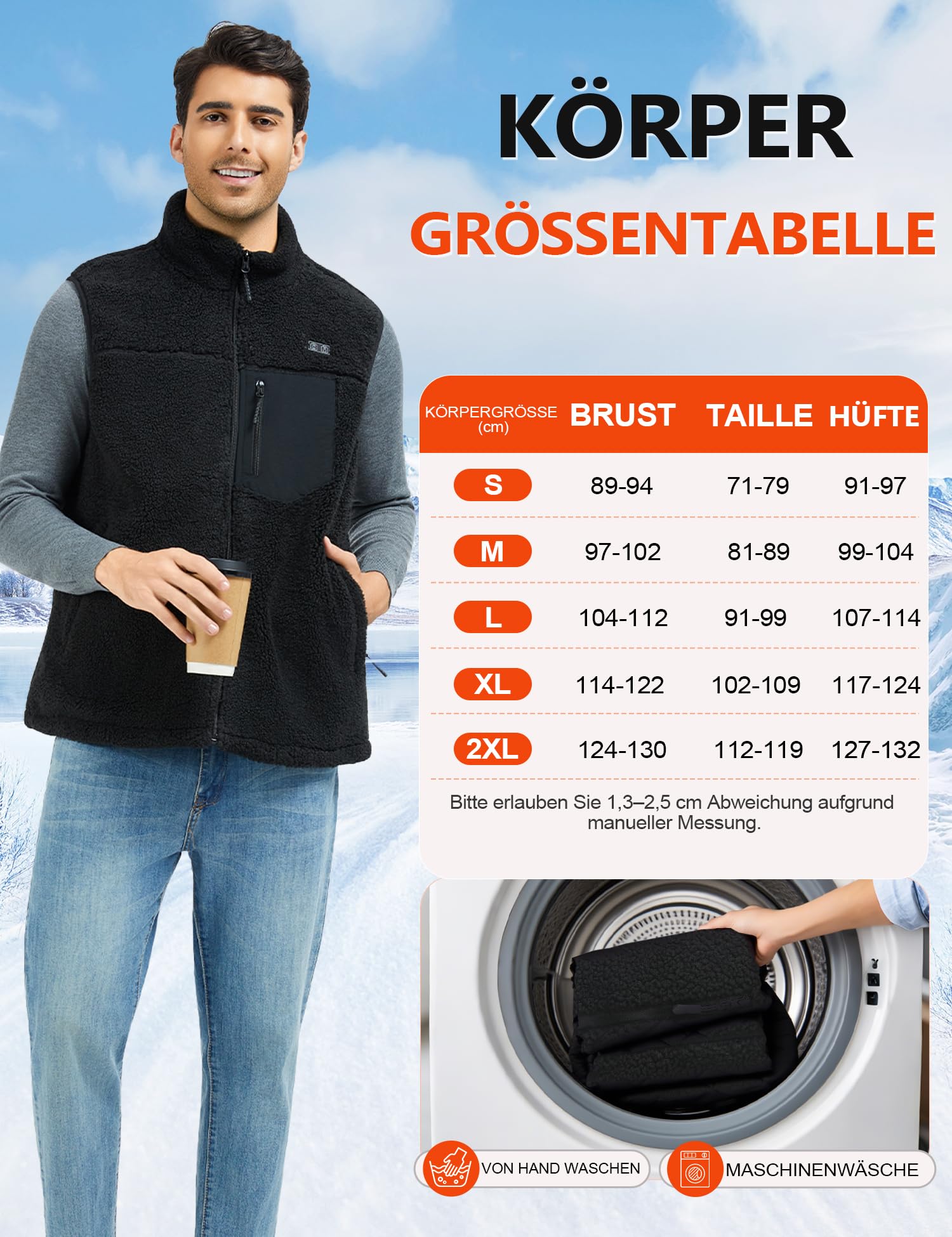 Beheizbare Weste Heizweste Herren mit Powerbank 18400mAh 7.4V, Fleece Beheizte Weste, Elektrische Wärmeweste für Winter
