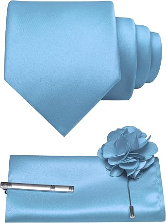 JEMYGINS 3.15" Solid Color Formal Tie and Pocket Square with Tie Clip Lapel Pin Set Mens Necktie for Business and Wedding 4PCS