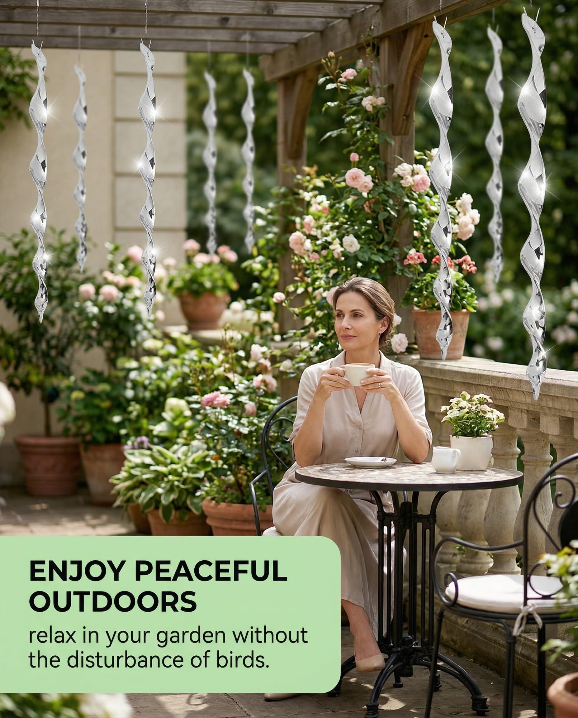 Aste Scaccia Uccelli 4 Pezzi Riflettenti Olografiche Deterrente Visivo Efficace per Balcone, Giardino, Tetto & Frutteto contro Piccioni, Passeri e Corvidi.