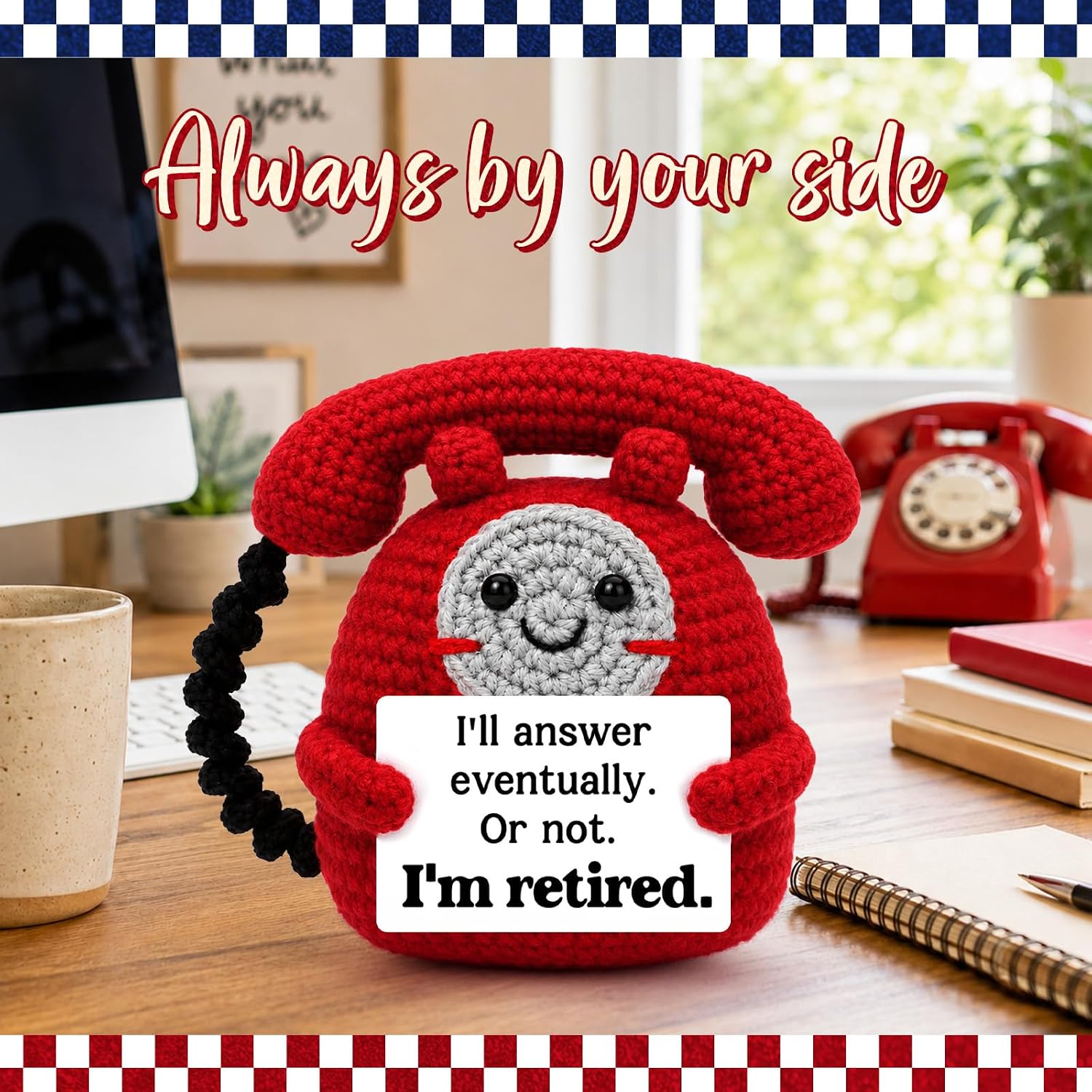 Funny Retirement Gift for Women Coworker Mini Handmade Crochet Telephone
