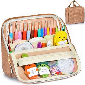 JOYYTUU Empty Crochet Hook Case - Stand Up Large Organizer Hook Holder for Knitting Supplies, Needles, Accessories Case Only Brown