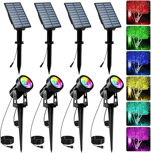 Miniatura 24 de T-SUNUS - Foco solar para jardín al aire libre, 4 en 1, luces solares IP65, impermeable, cable de 9.8 pies, panel solar separado de 5 W,