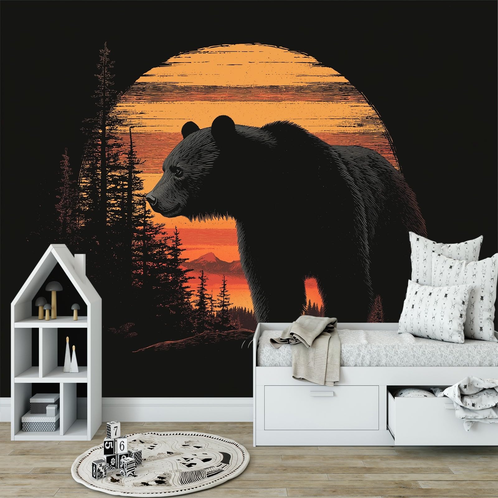 Tapeta ścienna z motywem zwierzęcym czarnym niedźwiedziem, tapeta ze zdjęciem, motyw zwierzęcy, czarny miś, tapeta ścienna, 350 x 256 cm (szer. x wys.), dekoracja ścienna, tapeta ścienna, dekoracja