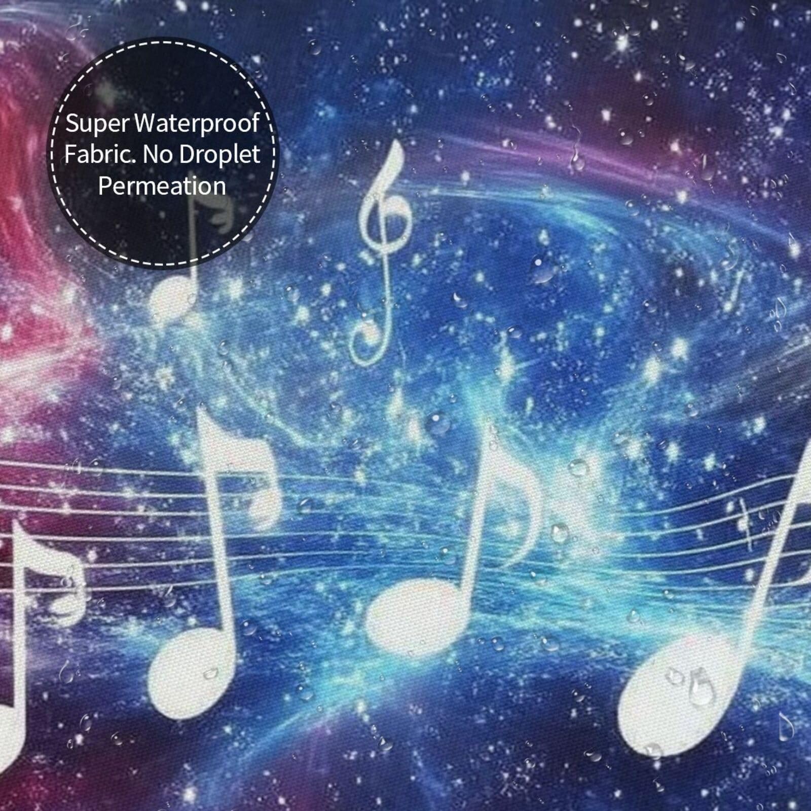 Cortina de ducha con estampado de notas musicales de noche estrellada, 152 x 183 cm, cortina de ducha de tela de poliéster impermeable, decoración de bañera con 12 ganchos, secado rápido, lavable