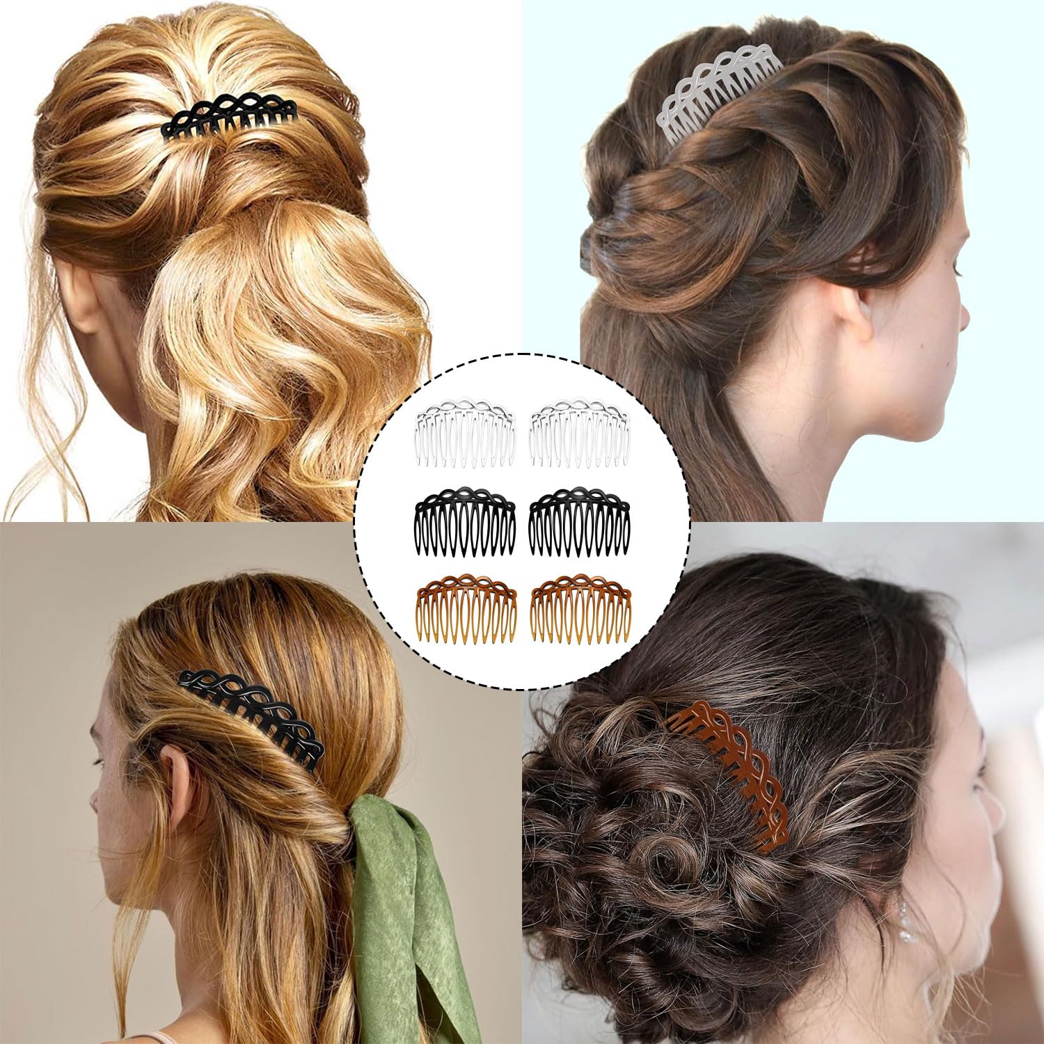 Juego de 6 peines laterales franceses antiestáticos para el cabello,peines de inserción de 11 dientes,accesorios decorativos para mujeres,para novias,velos de boda y eventos especiales.