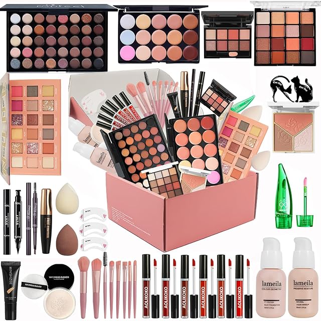Kit de maquillage tout en un pour les femmes Kit complet, Set de maquillage pour les femme, Comprend Palette à paupières/Fondation/Lipstick/Eyeliner/Mascara/Brush de maquillage,Cadeau de maquillage & Anniversaire et jour de fête et tous les jours. (Set2)