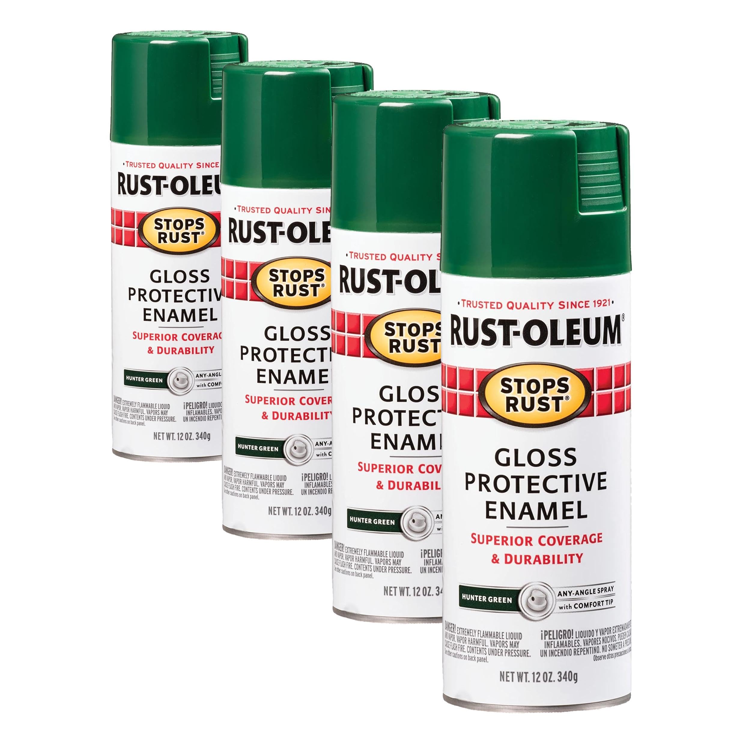 Rust-Oleum 7738830 Stops Rust Spray Paint, 12 oz, Gloss Hunter Green (Pack of 4)