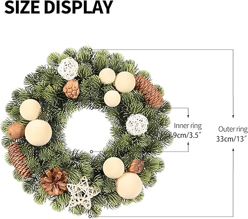 Miniatura 3 de SY Super Bang Corona de Navidad de cuernos de alce de 18 pulgadas corona artificial que incluye piña de bayas para puerta delantera hogar interiores