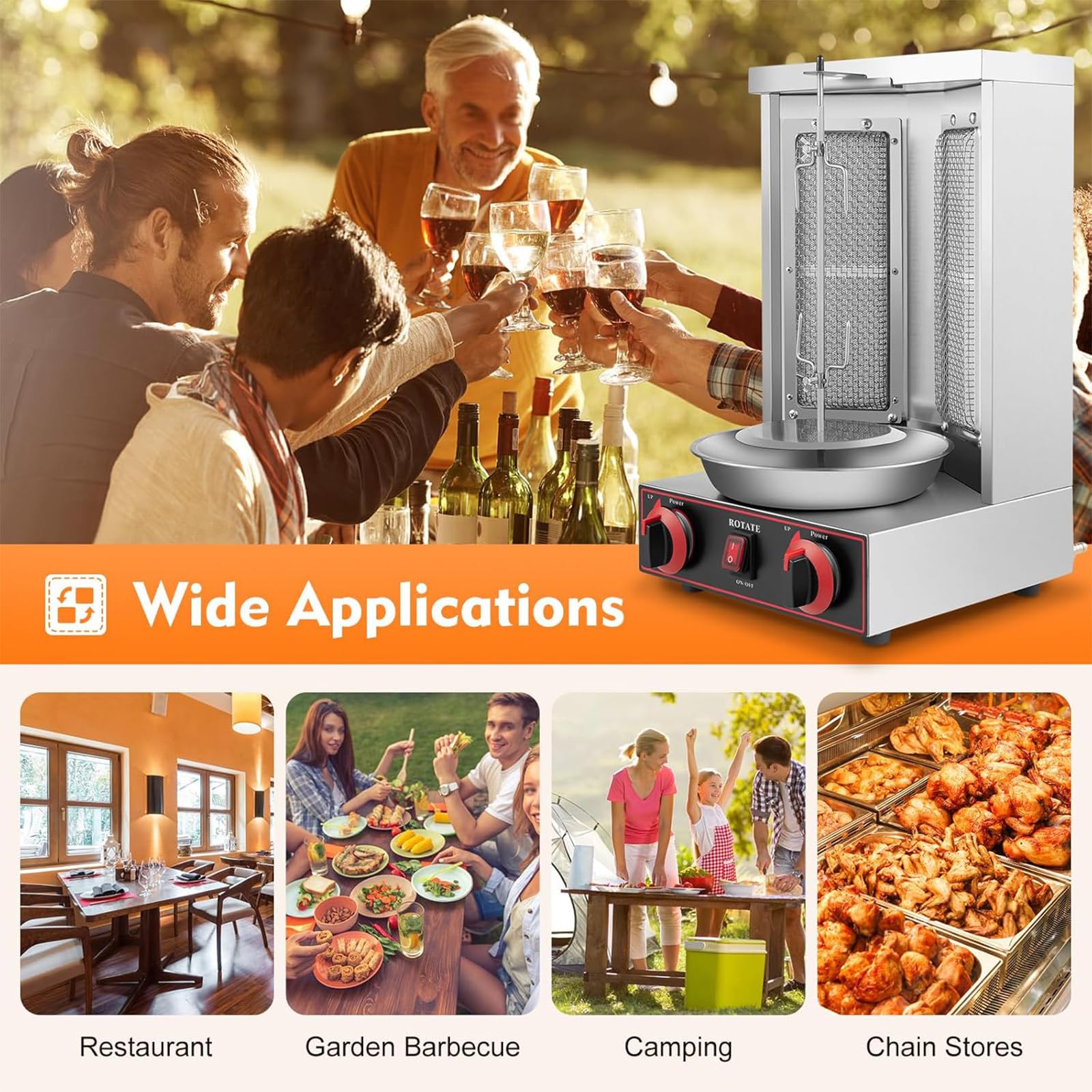 Asador Vertical para Shawarma, Máquina Sharma, Parrilla Giratoria de Gas Propano, Parrilla para Shawarma, Horno Asador, Asador de Pollo Giratorio, Asador de Pollo, Acero Inoxidable,110V