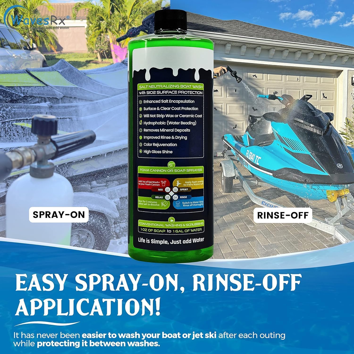 Boat Foam Cannon Sprayer & Engine Flush Mixer to Wash Salt Away | Salt Neutralizing Boat Soap & Jet Ski Wash with SiO2 Surface Protection (EpicWash+) | Jet Ski Motor Flush + Protectant (EpicFlush)