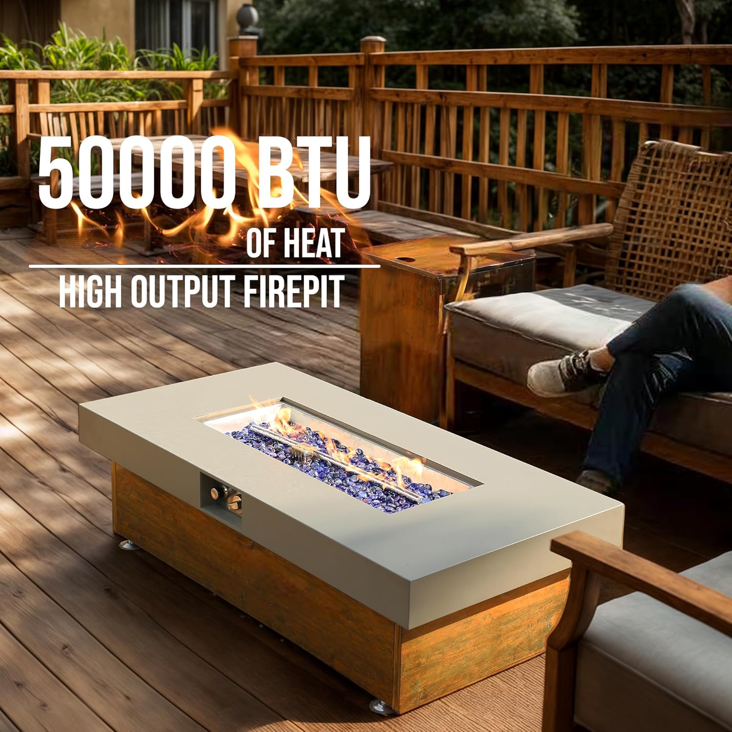 Outdoor Propane Fire Pit – 48 Fire Table with 50,000 BTU, Modern Propane Fire Pit with Adjustable Flame  Matching 20 lb Tank Stand for Patio, Garden, Deck