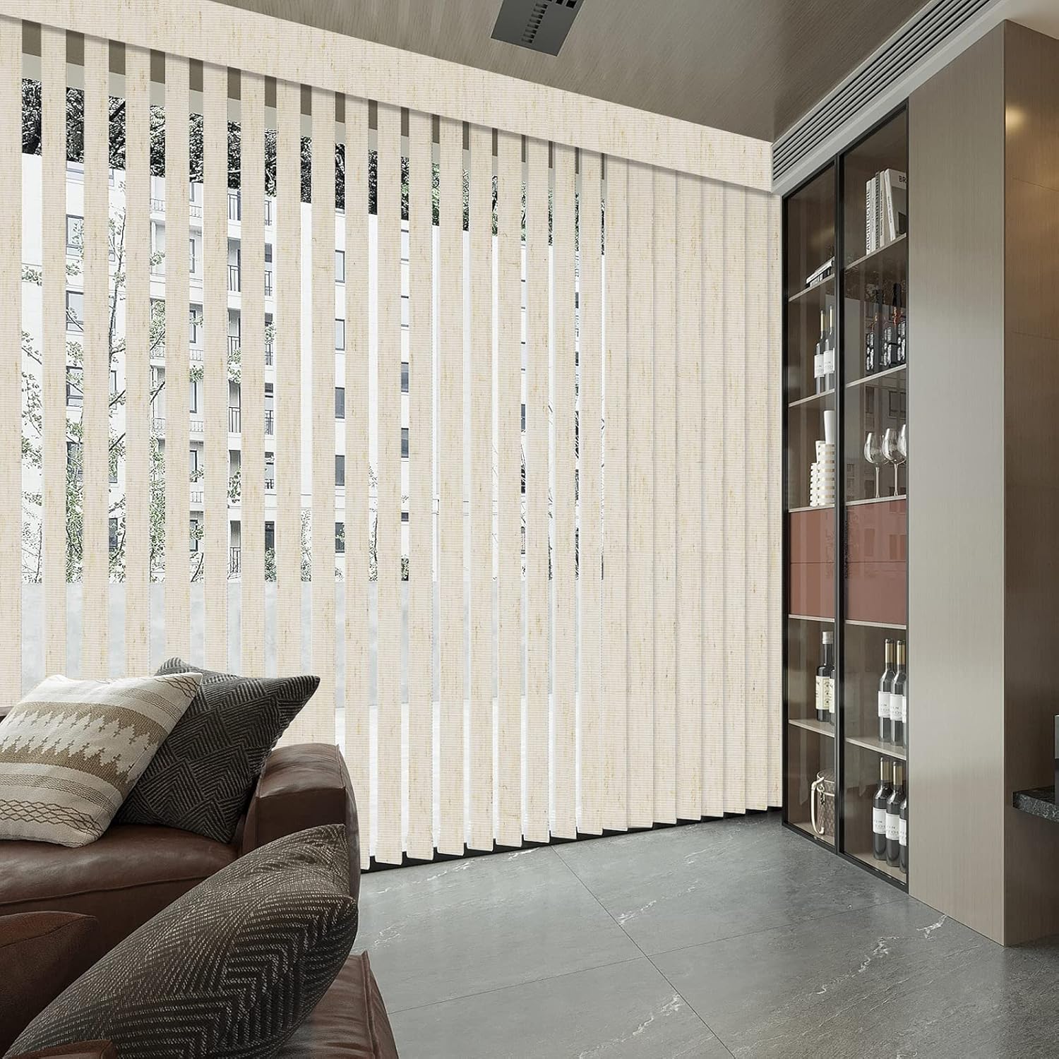 Blackout Vertical Blinds Window Shades, Linen Beige Custom Window Blinds Energy Saving UV Protection Noice Reduce Vertical Blinds for Windows, Patio Doors, Sliding Doors