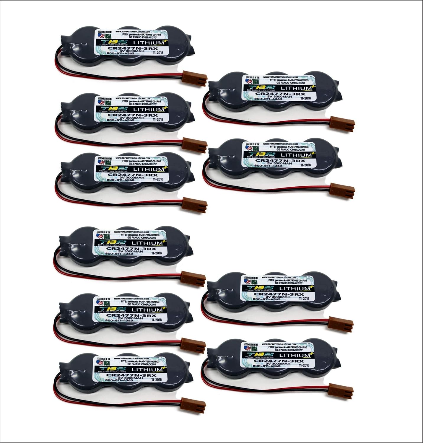 10PC CR2477N-3RX for Panasonic 44A747665-001R03, 44A747665-001R02, 44A747665-001R01, GE Fanuc IC698ACC701 PLC - CNC Replacement Battery