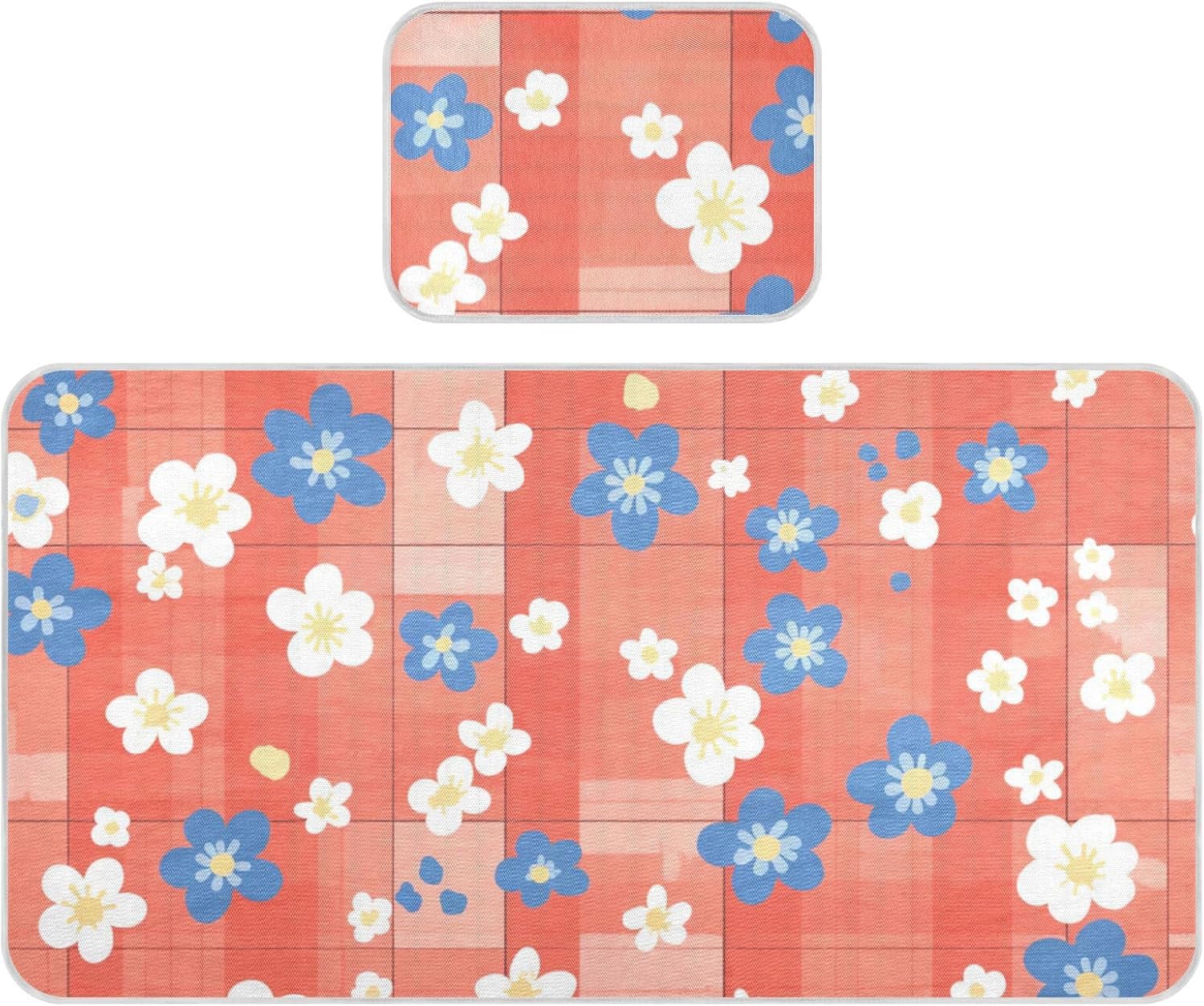 Cooling Baby Crib Waterproof Mattress 28" x 52" Reusable Mattress Pads for Kids Blue Flower