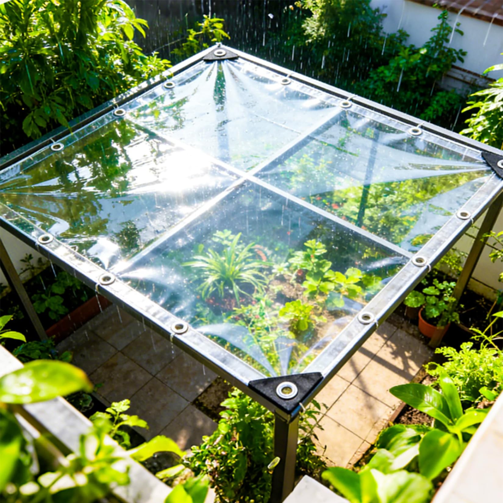 Cubierta transparente para exteriores lona impermeable con ojales 2x2m