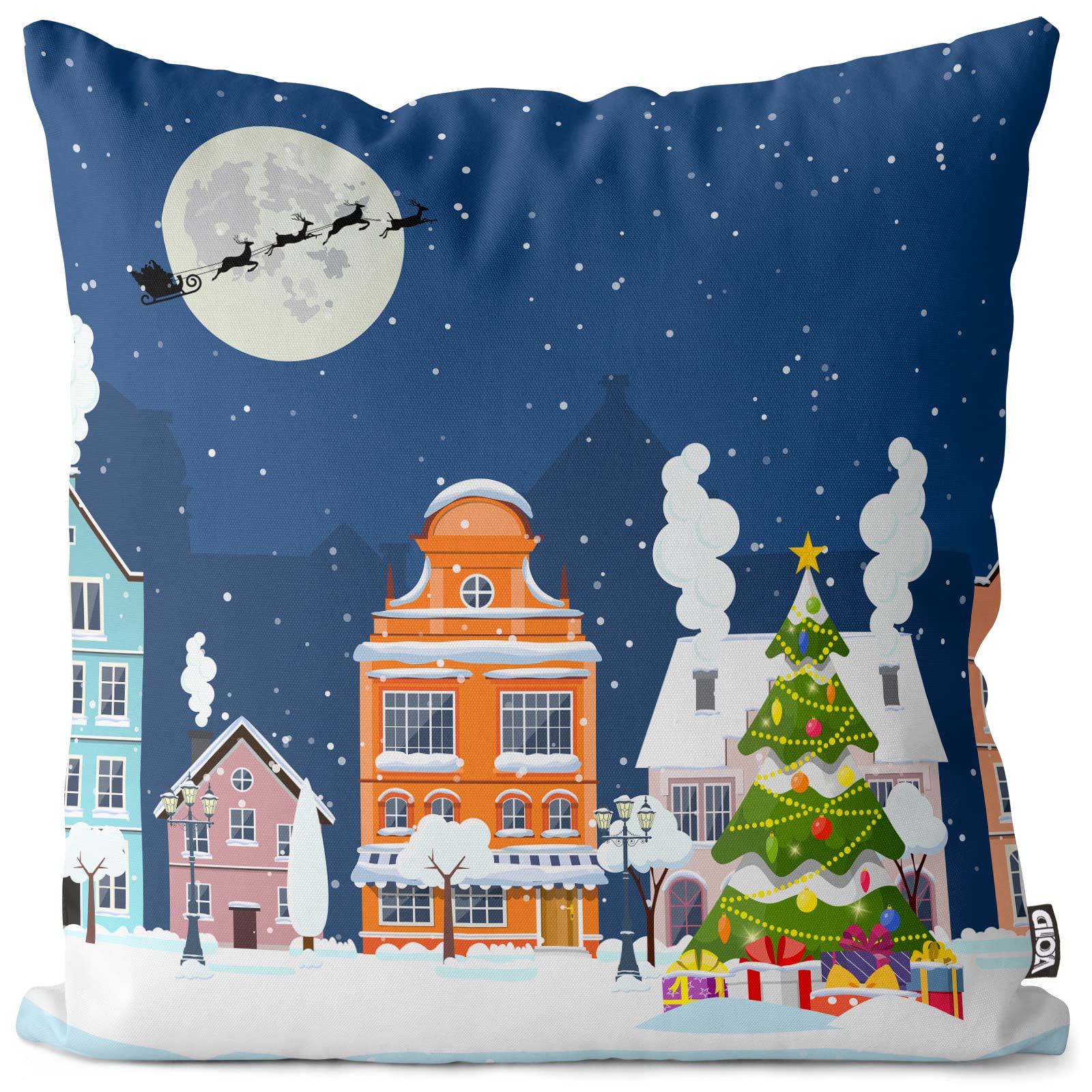 VOID Weihnachtsmarkt Nikolaus Kissenbezug Kissenhülle Sofakissen Kissen Deko Weihnachten Winter Weihnachtsdeko, Kissen Größe:60 x 60 cm