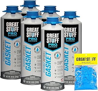GREAT STUFF PRO Flexible Drywall Gasket 18 oz, One Component, Water Based, Air Cured, Drywall Sealant with Great Stuff Gloves (Pack of 6)