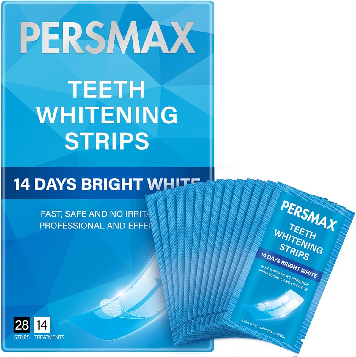 PERSMAX Teeth Whitening Strips for Sensitive Teeth Enamel Safe Whitening Kit No-Slip Remove Coffee Wine Smoking Stains Professional 14 Treatments 28 Strips
