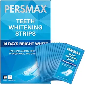 PERSMAX Teeth Whitening Strips for Sensitive Teeth Enamel Safe Whitening Kit No-Slip Remove Coffee Wine Smoking Stains Professional 14 Treatments 28 Strips