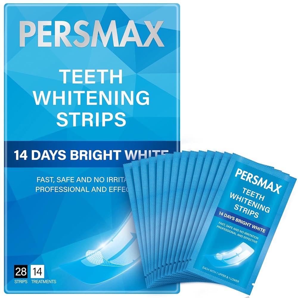 PERSMAX Teeth Whitening Strips for Sensitive Teeth Enamel Safe Whitening Kit No-Slip Remove Coffee Wine Smoking Stains Professional 14 Treatments 28 Strips