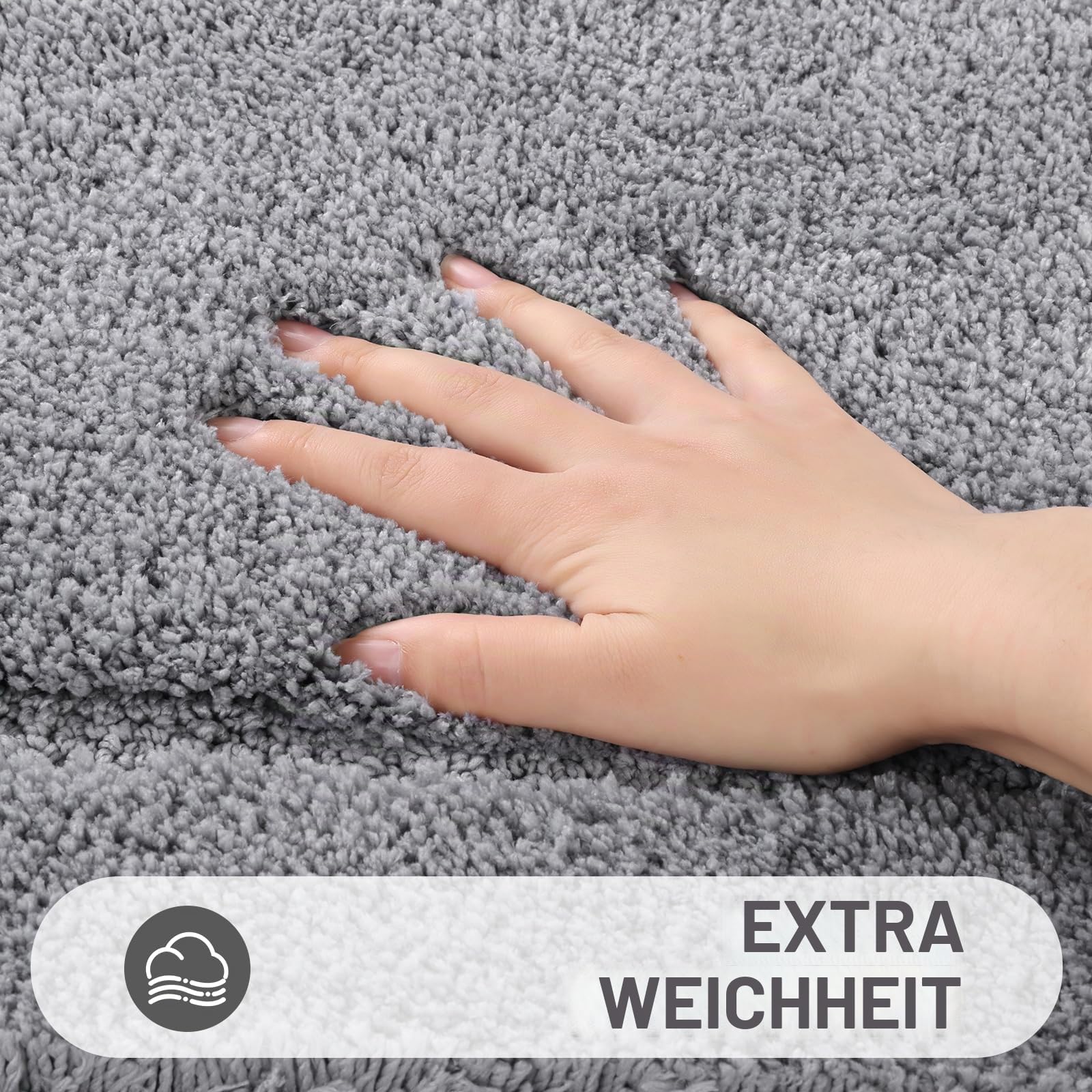 Pauwer Weich Badezimmerteppich Set 3 Teilig rutschfest Waschbare Badteppich Badvorleger und Toilettenmatte Saugfähiges Badematten Set für Dusche, Badewanne und WC, Grau