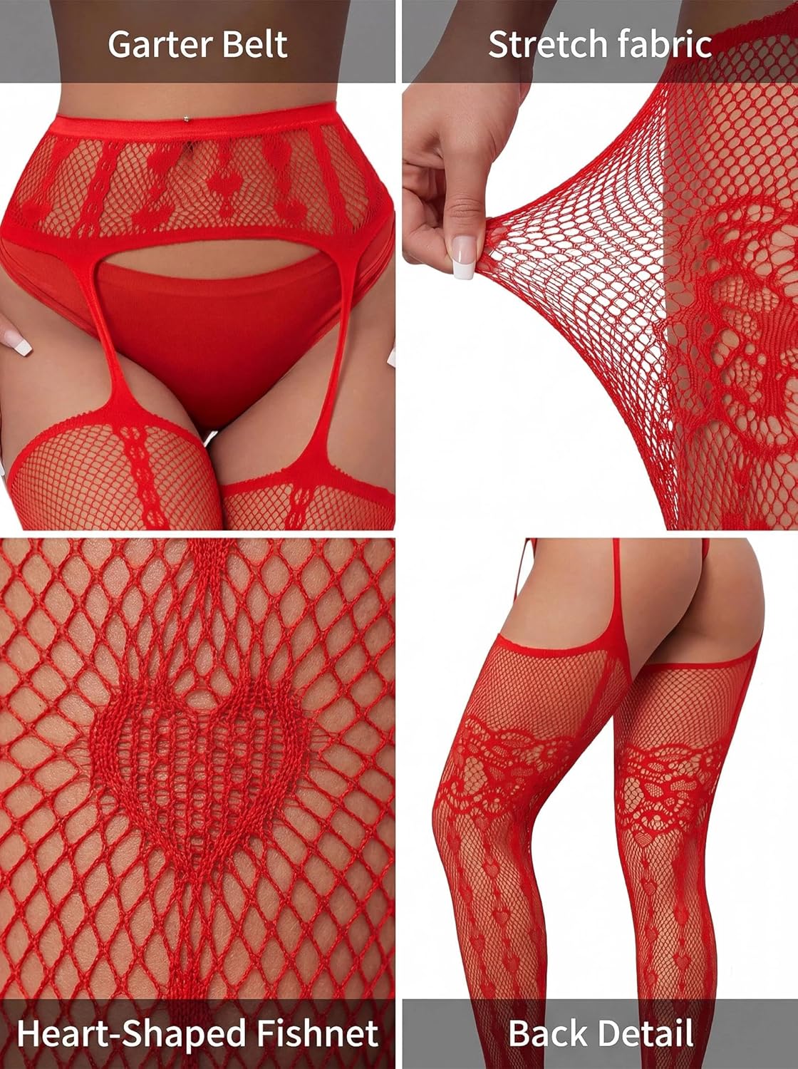 Womens Fishnet Stocking High Waist Mesh Tights Suspender Valentine's Thigh High Stockings Plus Size Fishnet - Image 3