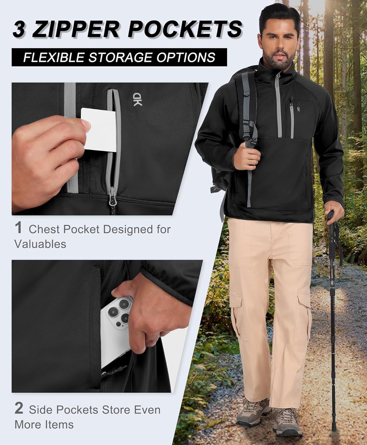 Little Donkey Andy Men's Golf Pullover 1/4 Zip Sweatshirts Waterproof Athletic Winter Quarter Zip Golf Jacket with 3 Pockets - Image 4