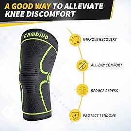 CAMBIVO 2 Pack Knee Brace, Knee Compression Sleeve for Men and Women, Knee Support for Running, Workout, Gym, Hiking, Sports (Green,Medium)