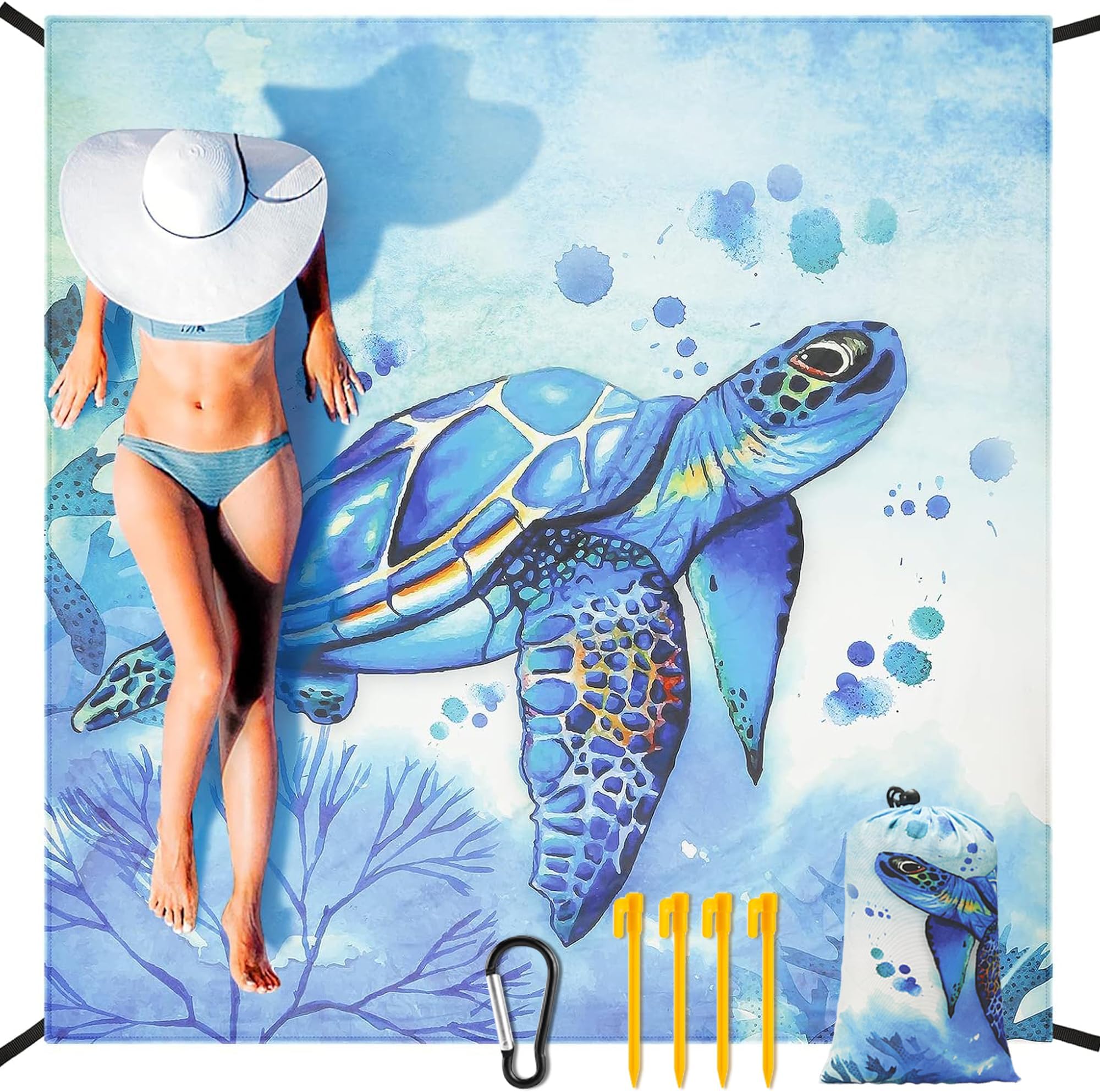 Beach Blanket Waterproof Sandproof Extra Large Beach Mat 79" X 83"/120"x108"for 1-8 Adults Quick Drying Durable Outdoor Picnic Mat for Beach Travel Camping Hiking