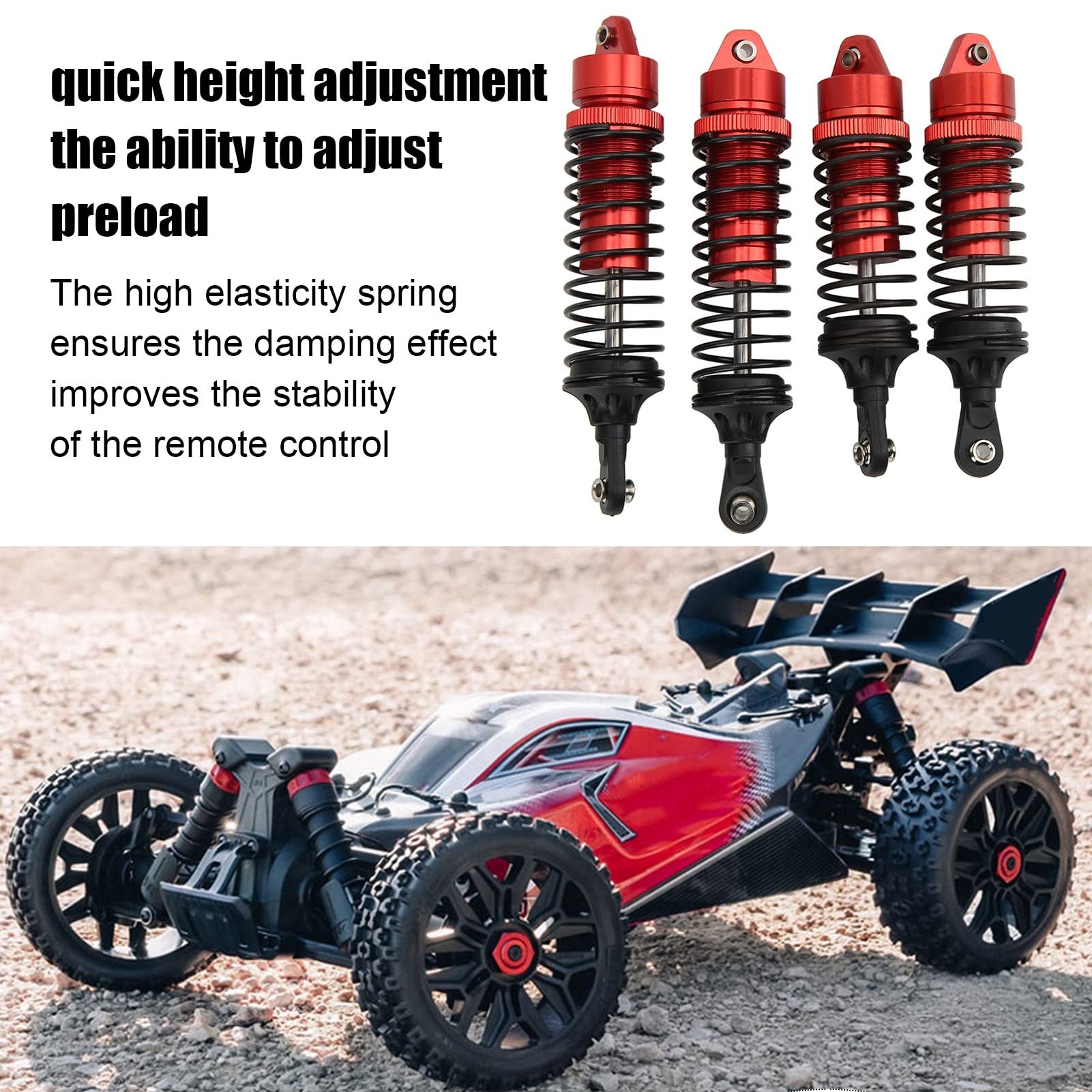Juego de amortiguadores RC de aleación de aluminio de alto rendimiento para 1/10 RC Car suspensión delantera y trasera (rojo)