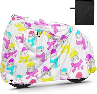 Kigai Cats Wearing Hats Scarves Bike Cover Waterproof Outdoor UV Sun Rain Dust Proof Bicycle Cover with Storage Bag & Lock Hole for EBike Mountain Road Bike All Seasons