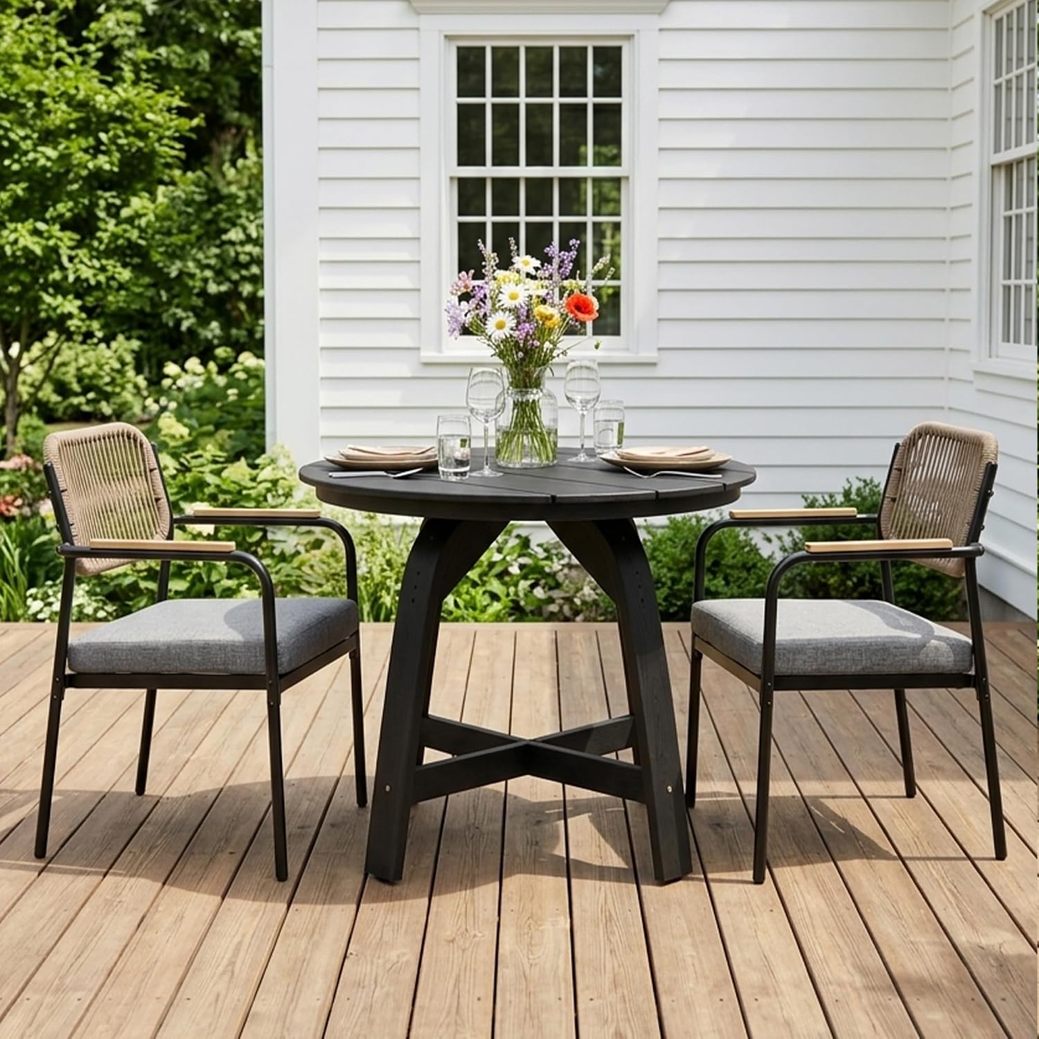 DAYARUS 3-Piece Patio Bistro Set Review: Round HDPE Table & Stackable Chairs for Small Spaces