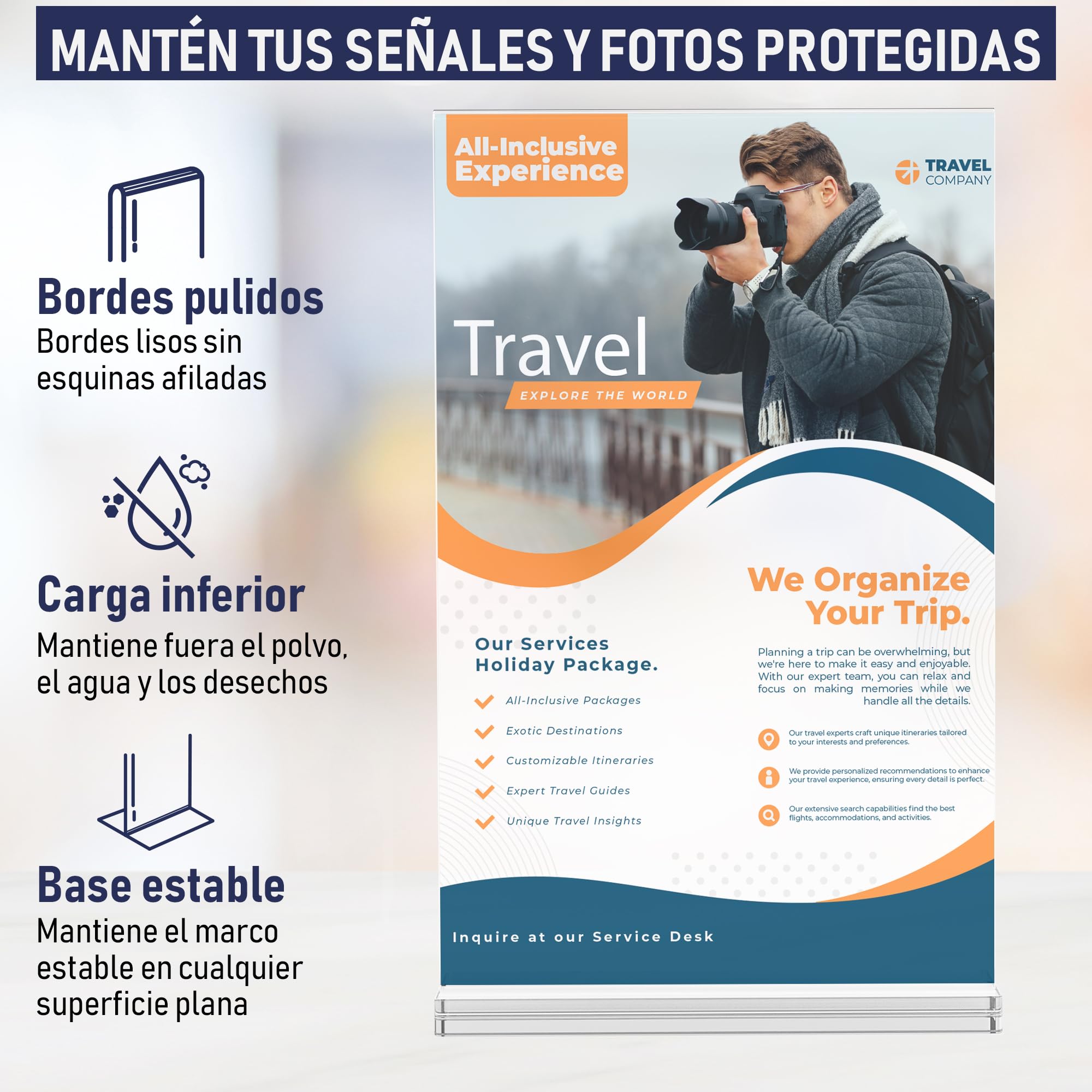 Dasher Products Porta menú A5 de metacrilato doble cara, pack de 6 - Soporte acrílico forma T sobremesa, carga inferior - Expositor para carta restaurante, fotos, números de mesa