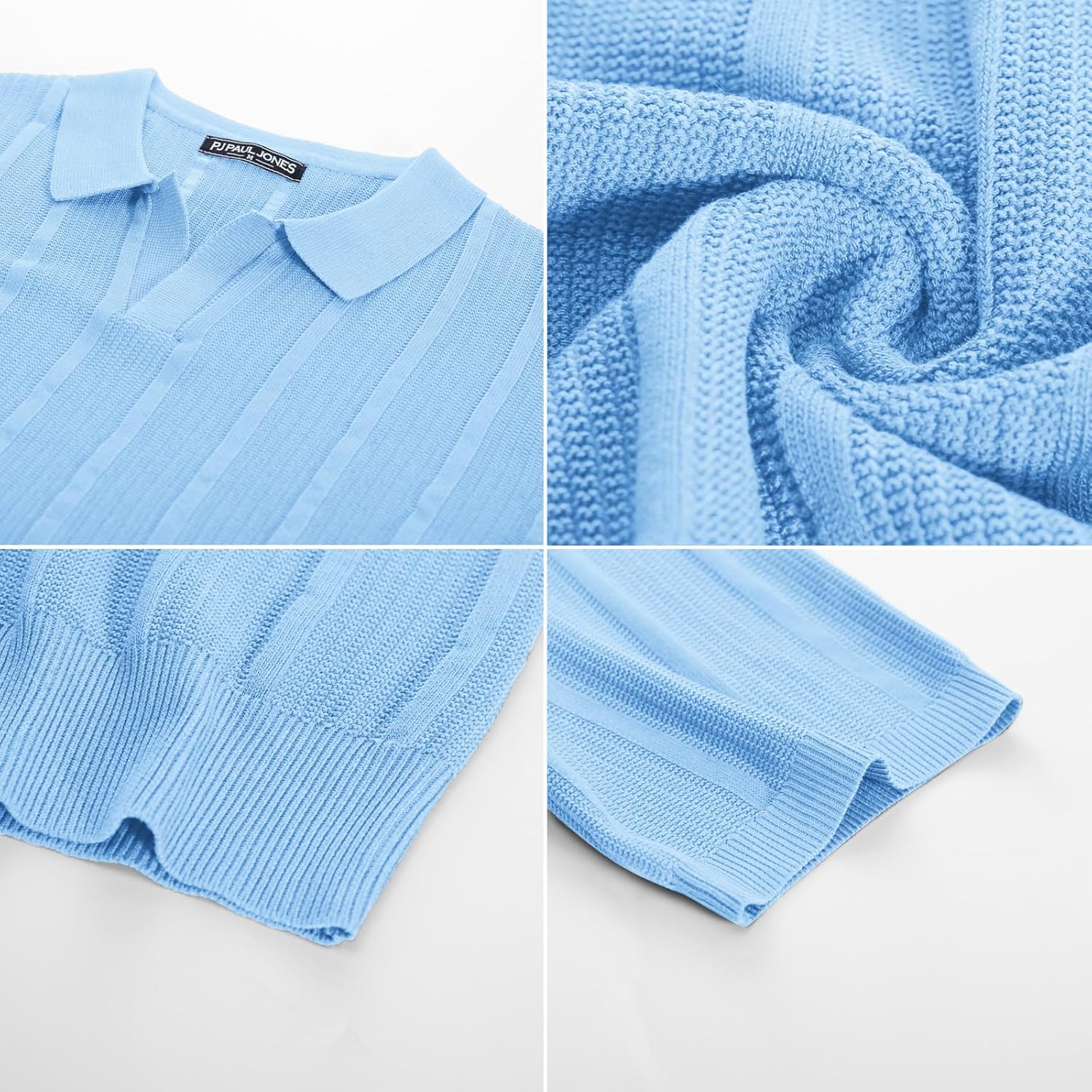 PJ PAUL JONES Mens Polo Shirts Regular Fit Textured V-Neck Knit Golf Polos - Image 5