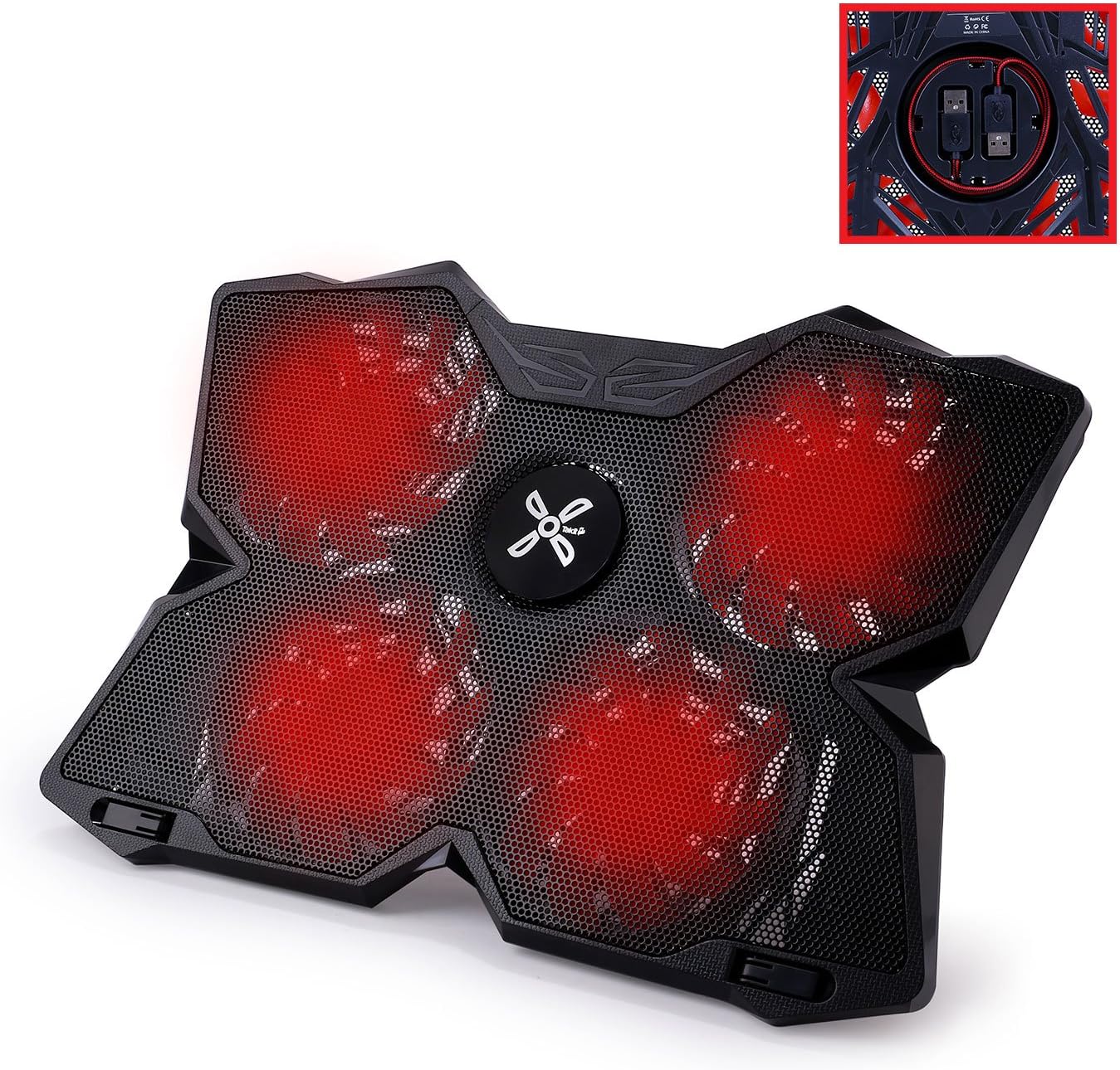 Takit S03 - Cooling Pad for 15.6 - 17-Inch Laptops with Four 120mm Fans at 1200 RPM, Black and Red light