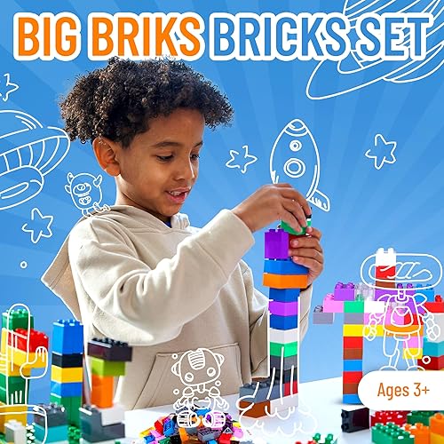 Miniatura 2 de Strictly Briks - Big Briks Set, juego de 204 piezas, 12 colores del arcoíris, bloques de construcción grandes para edades de 3 años en adelante