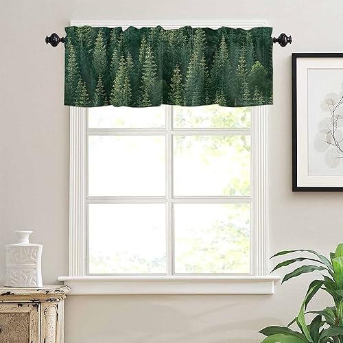 Miniatura 10 de Cortinas de árbol de Navidad rosas para ventanas de sala de estar, cortinas de copo de nieve de invierno y cenefas para dormitorio, cortinas de