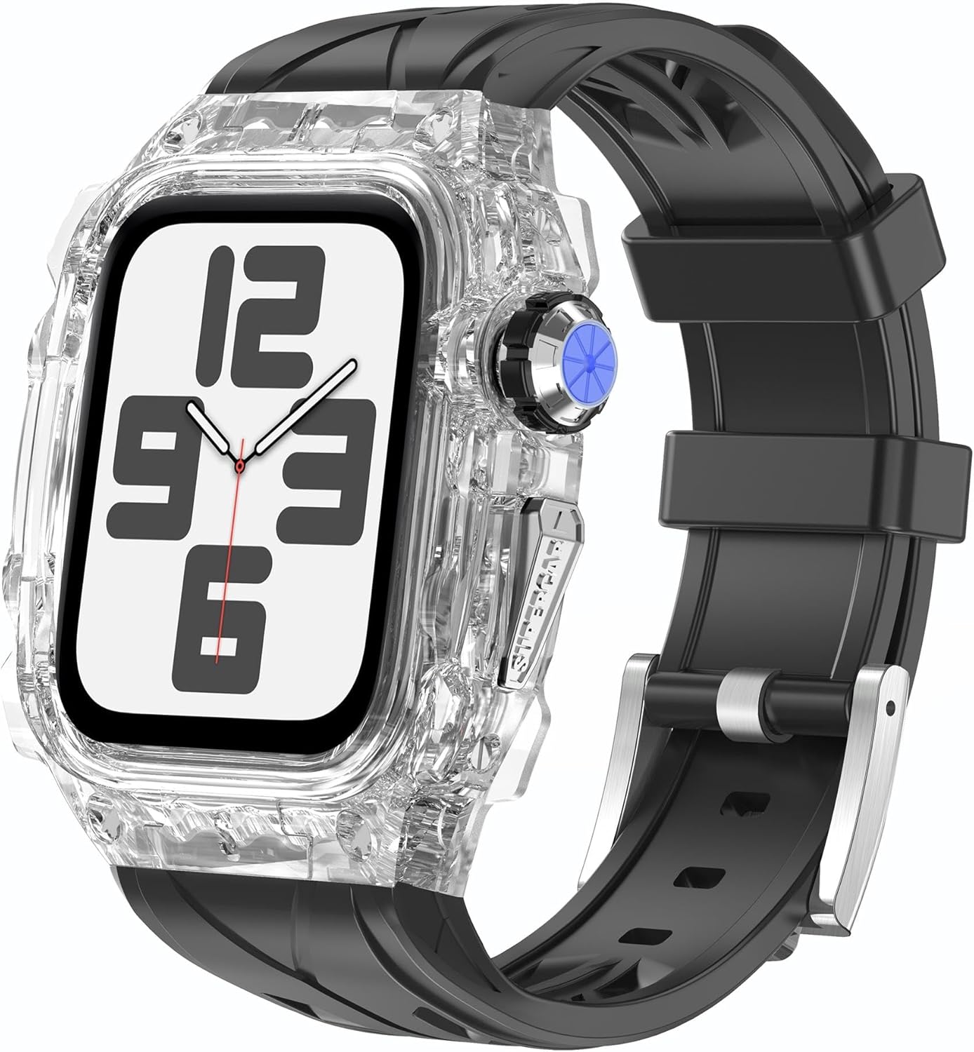 VeveXiao Transparent Designer Rugged Case with Band Compatible with Apple Watch Ultra 2 49mm 45mm 44mm bands,Luxury Crystal Clear Military Protective Cover Bumper Tactical for iWatch Ultra Series 9 8 7 6 5 4 SE Men Women Strap