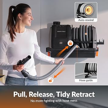 Giraffe Tools Grandstorm 30FT Retractable Garage Vacuum, Wall Mount Vacuum