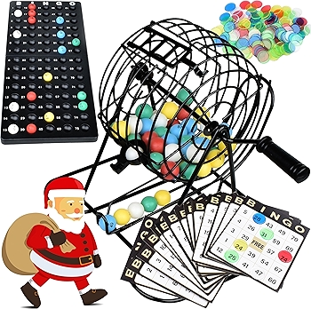 Queensell Adult Bingo Game Set with Metal Cage and Cards