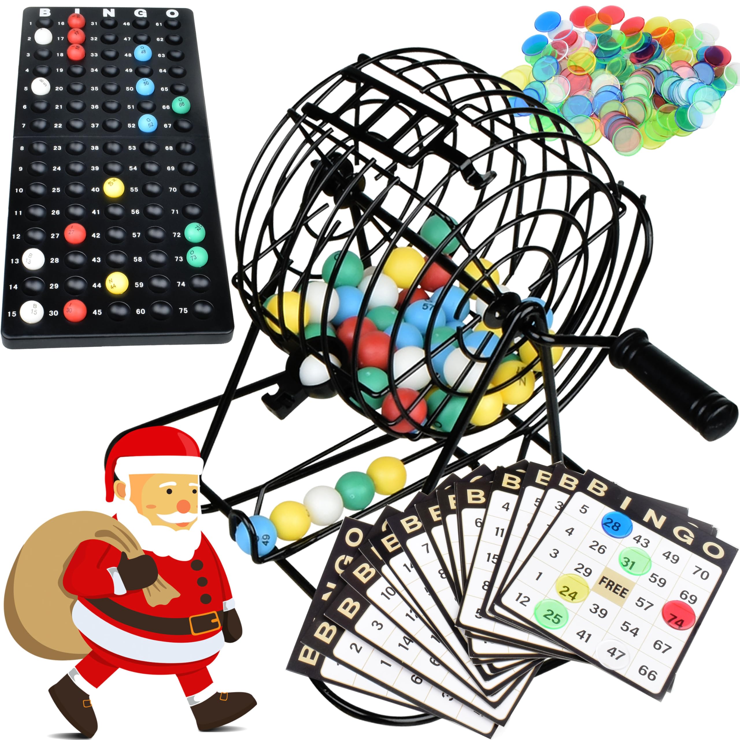Queensell Bingo Game for Adults - Best Board Game With Metal Cage, Balls Set, and Cards - Family Game for Large Groups