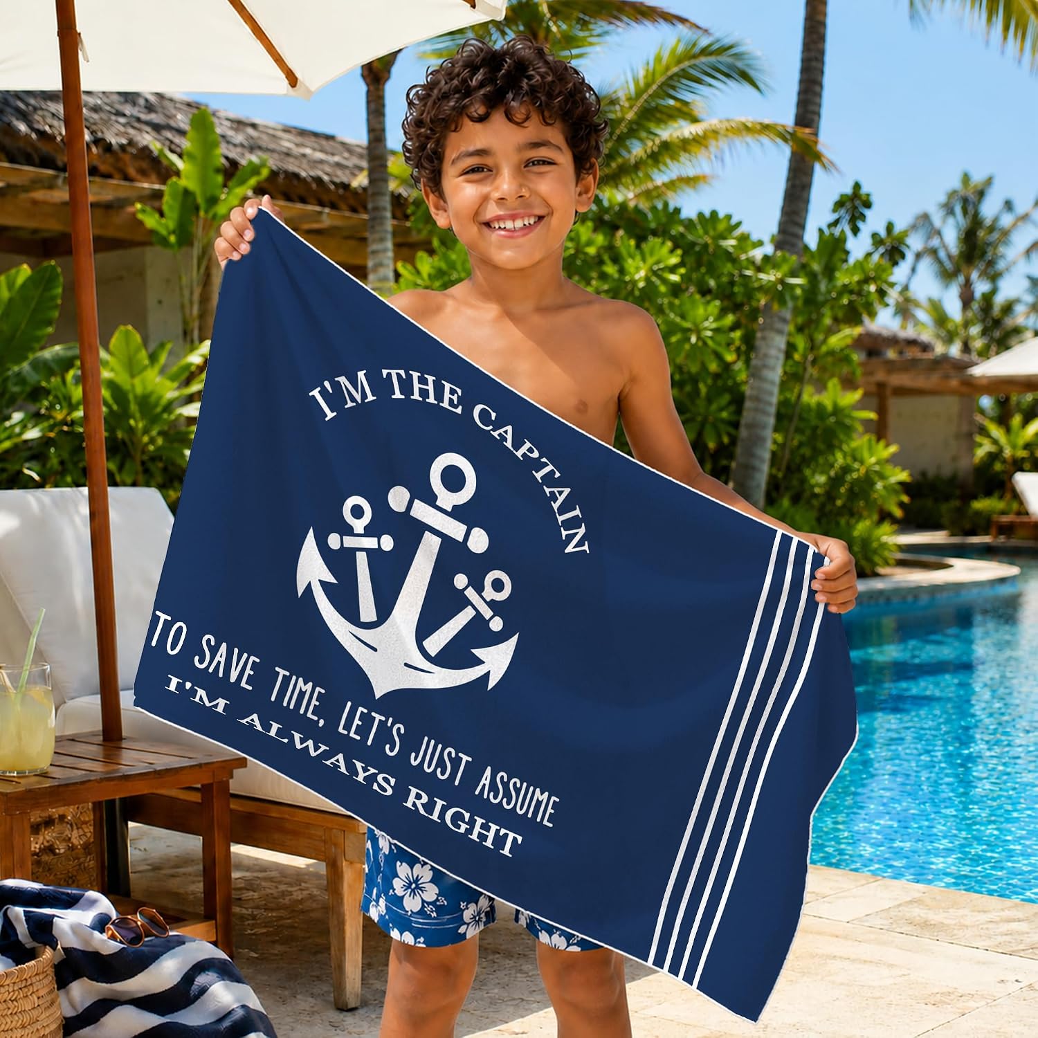 I'm Captain Anchor Funny Lake Boat Beach Towel 30x60in