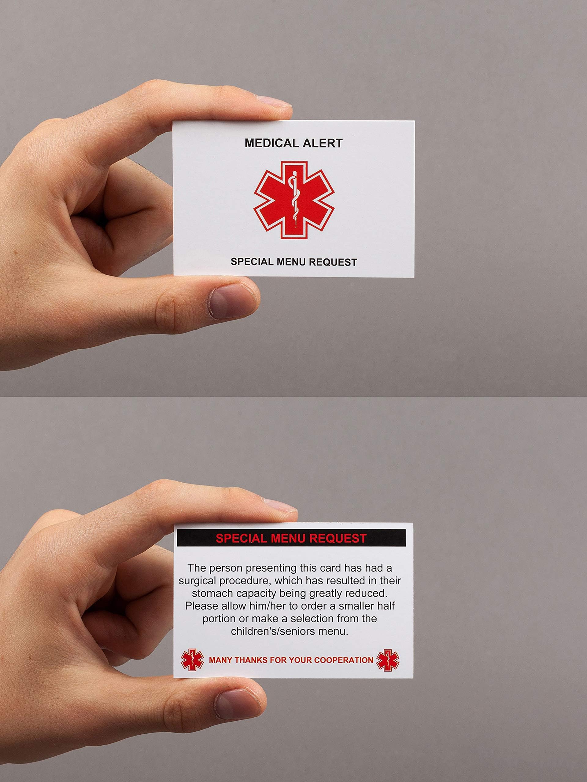 Bariatric Patient Special Menu Restaurant Request Plastic Card for Gastric Bypass Sleeve Band (2 x Cards)