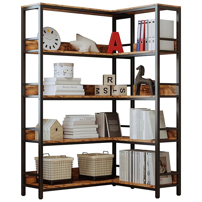 Buy IRONCK Industrial Bookshelves 5Shelf Corner Bookcases, Industrial