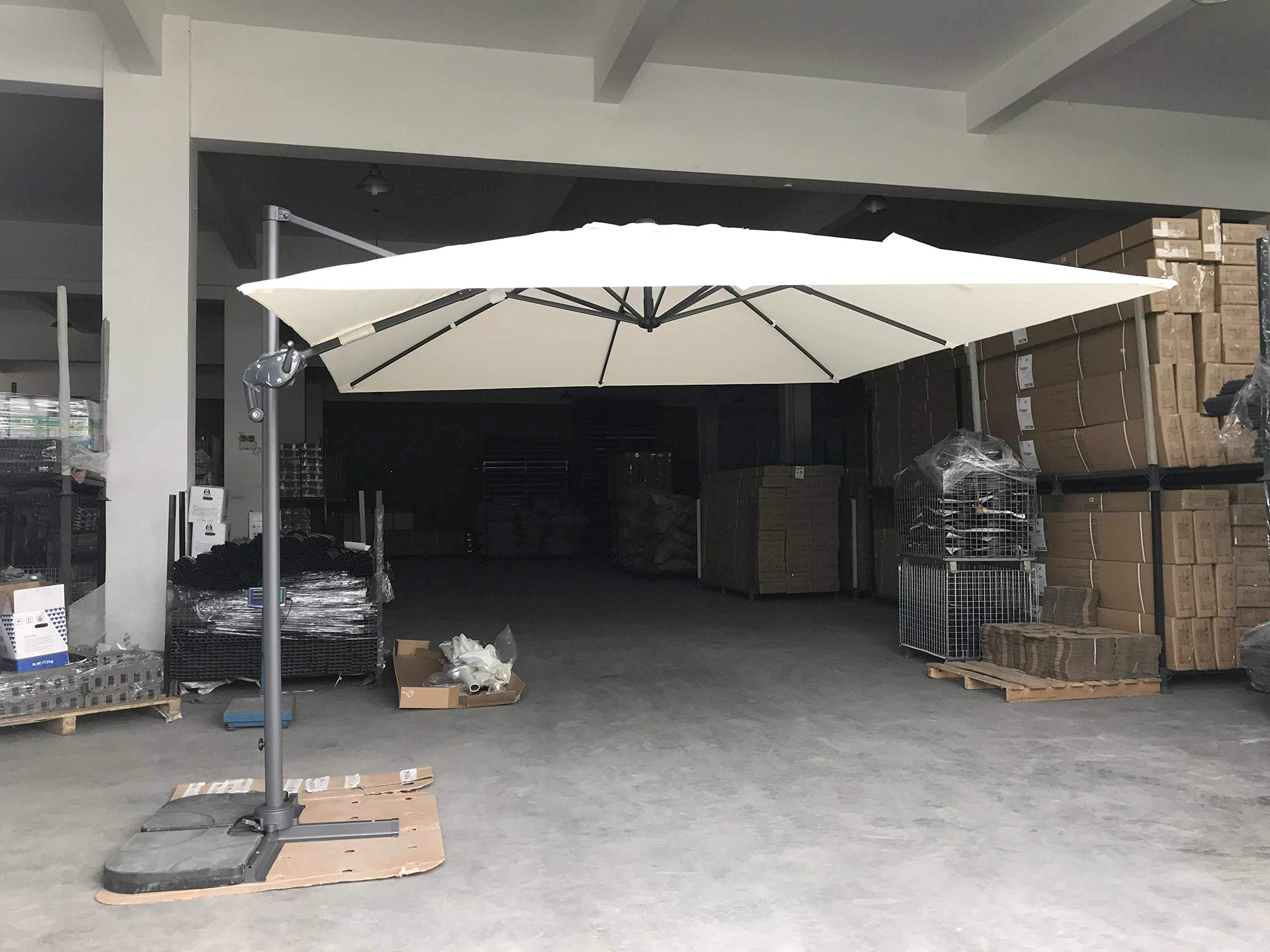 FP-TECH OMBRELLONE DA GIARDINO DECENTRATO 3X3 ORIENTABILE GIREVOLE A 360° PALO ALLUMINIO (Struttura Antracite e Telo Bianco)